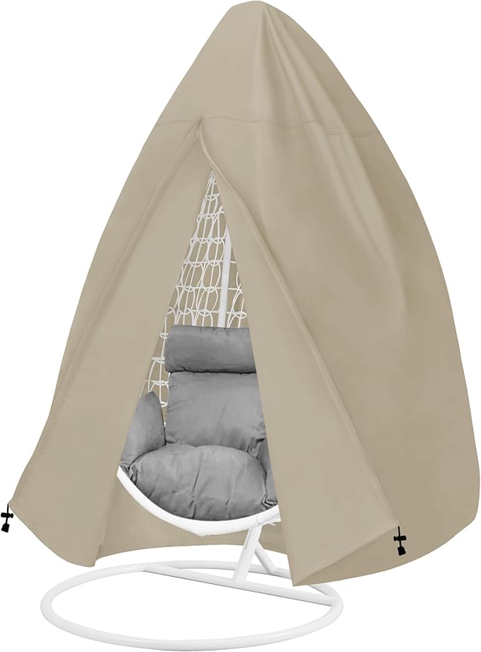 Easy-Going Patio Hanging Egg Chair Cover, UV Resistant Waterproof Outdoor Single Seat Swing Chair Cover with Zipper, Camel
