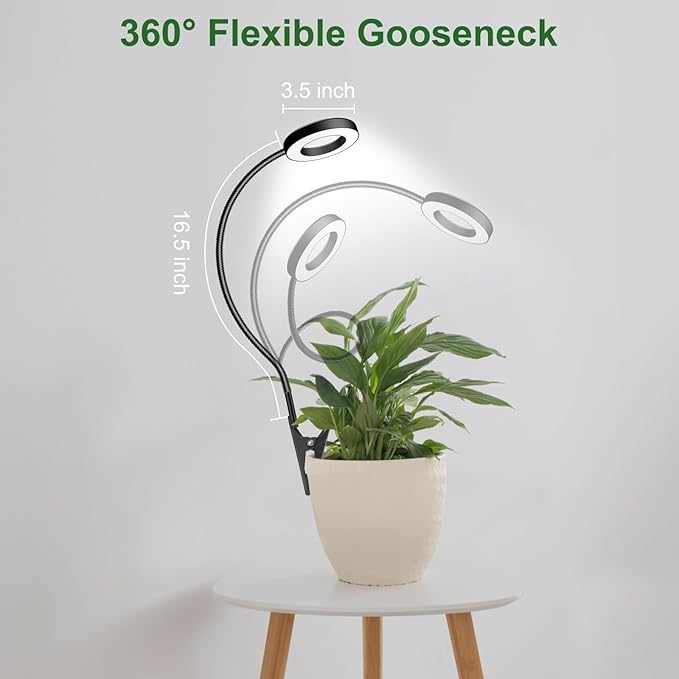 Wolezek 2 in 1 Grow Lights for Indoor Plants, 3 Colors Plant Lights with 360 Gooseneck, 48 LEDs Full Spectrum, 6/12/16H Timer, 5 Brightness, Black 3 Pack