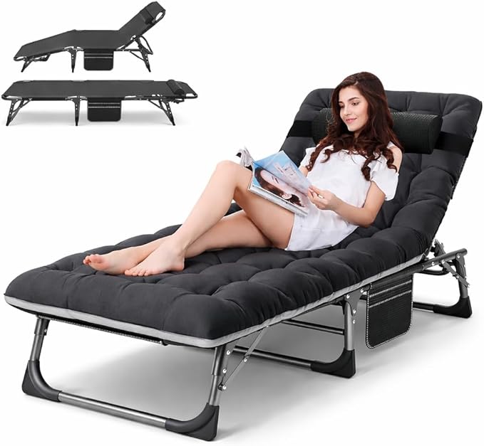 ABORON Heavy Duty Tanning Chair,Outdoor 5-Position Folding Chaise Lounge Chair with Pad,Portable Beach Lounge Chair for Outdoor Sunbathing Patio Pool Lawn Deck Poolside