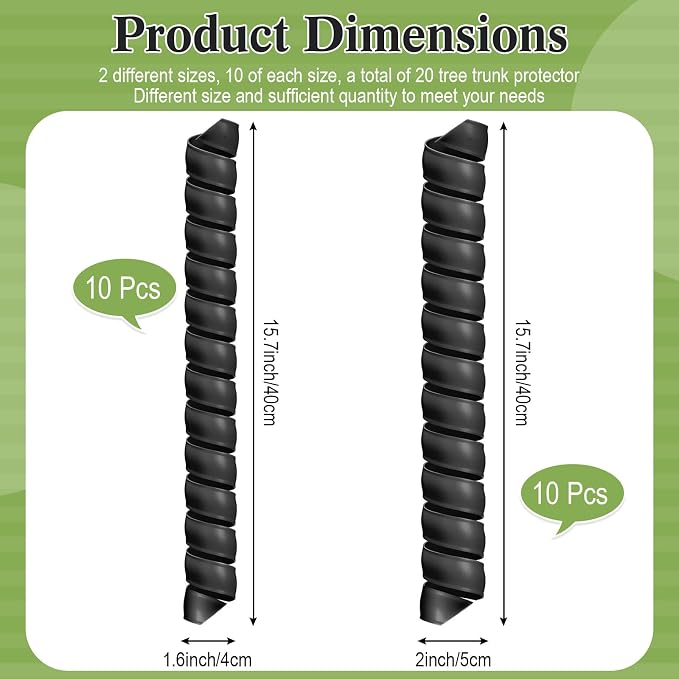 Wesiti 20 Pcs Tree Trunk Protector Plastic Spiral Trunk Tree Wrap Guard Bark Tube Protectors to Protect Bark Saplings from Deer Cats Rodents Rabbit Mowers (Black)