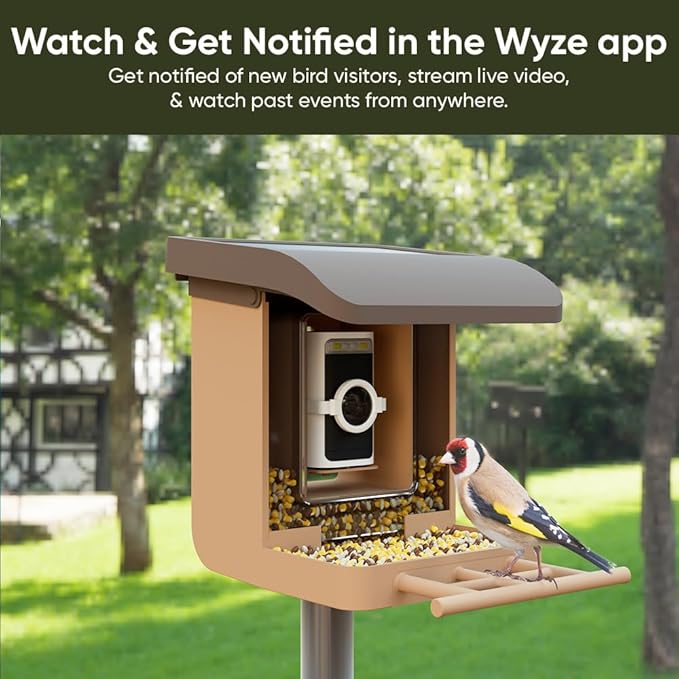 Bird Feeder Camera Case Compatible with Battery Cam Pro, Wyze Cam Outdoor v1/v2, Wyze Camera v4/v3/v3 Pro, 5 DIY Mounting Methods, with a Macro Lens (Solar Panel/Camera NOT Included), Brown