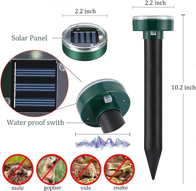 Squirrel Repellent Mole Repellent 10 Pack Solar Powered Sanke Gopher Deer Repellent Chaser Mole Deterrent Sonic Spikes Repellent Ultrasonic Pest Control Outdoor Keep Moles Out of Yard Lawn