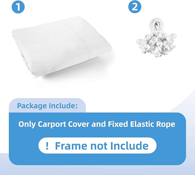 Carport Canopy Replacement Cover, 180G Heavy-Duty PE Fabric Garage Canopy Replacement Cover, 10×20FT Carport Tent, White (Frame not Included)