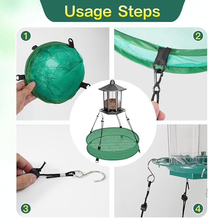 Bird Seed Catcher Trays – 20" Diameter x 4" High, Green Spill Guard Platform for Bird Feeders, Outdoor Feeder Accessory