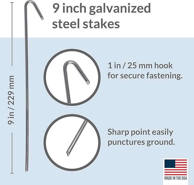 Pinnacle Mercantile 60 Pack Tent Stakes Metal Garden Edging Fence Hooks Pegs Christmas Decoration Stakes Made USA 9 inches Long