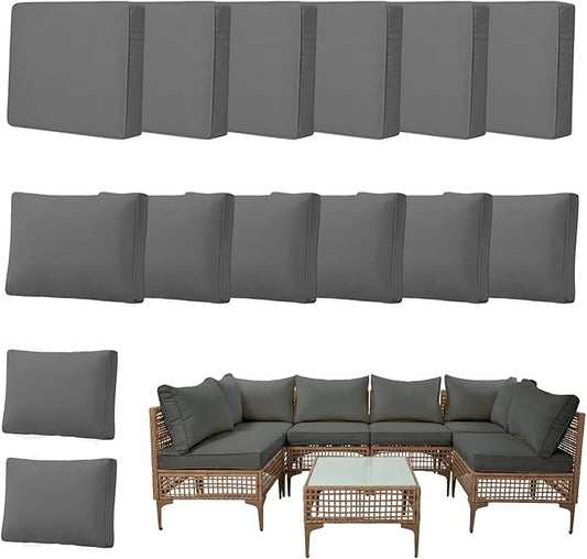 14pcs Outdoor Patio Cushion Covers Replacement, 24" Zippered Outdoor Cushion Covers Waterproof, UV Resistant & Washable Patio Furniture Cushion Covers Waterproof for Patio Sectional, Lght Grayi