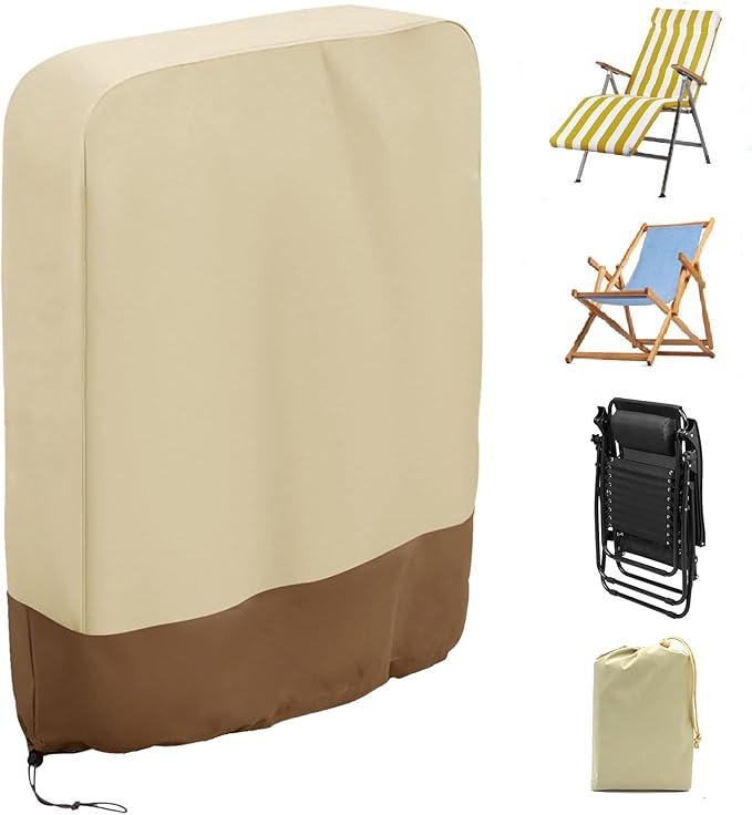 Zero Gravity Chair Covers 2 PCS, Outdoor Zero Gravity Folding Patio Chair Covers Waterproof Dustproof Gravity Chair Cover with Storage Bag(32.3" W x 7.9" D x 36.6" H) (Beige)