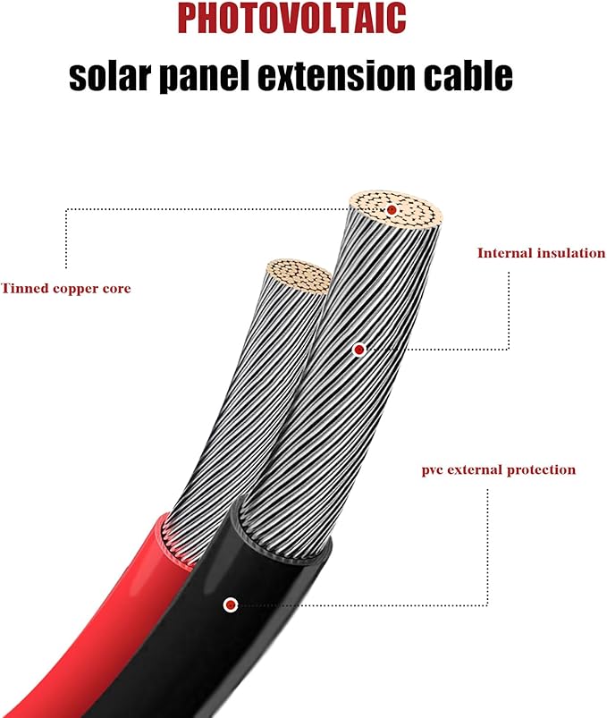 Solar Panel Extension Cable, Solar Connector 20FT 14AWG Waterproof Solar Panel Female and Male Connectors for RV, Photovoltaic Systems, Powerstation