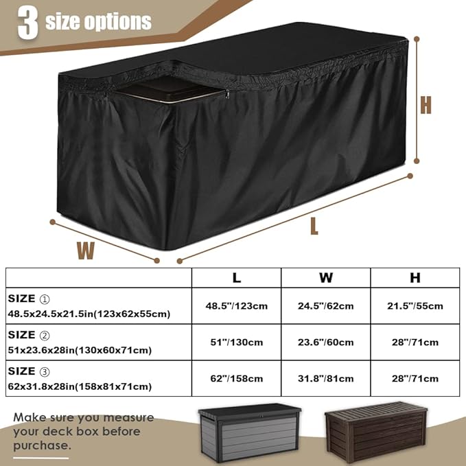 Deck Box Cover Waterproof Heavy Duty Patio Storage Box with Zipper Outdoor Ottoman Bench Cover Rectangular for Keter Suncast Lifetime Rain Snow Dust Resistant