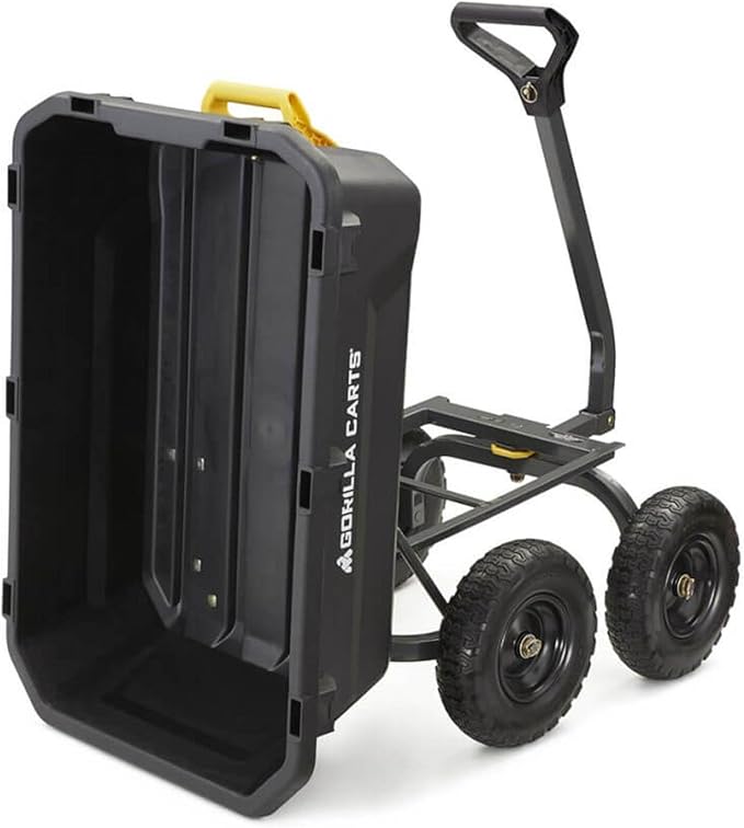 Gorilla Carts 7GCG-NF Heavy-Duty Poly Dump Garden Cart with No-Flat Tires, 7 Cubic Feet, 1200-Pound Capacity, Black, Amazon Exclusive