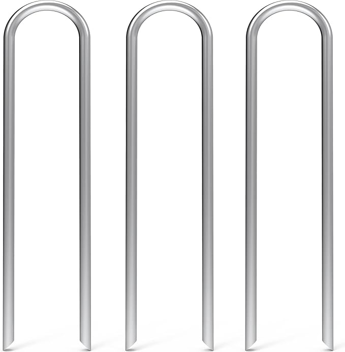MySit 12 Inch 12 Pack Heavy Duty U Shaped Garden Stakes, 11 Gauge Galvanized Fence Stakes Landscape Staples Metal Yard Stakes for Ground, Drip Hose, Inflatables, Outdoor Decorations