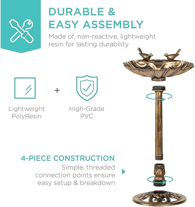 Water Fountain and Birdbath Solar Powered Polyresin Vintage Bronze/Green Outdoor Pond Fountain Combo Set Freestanding Bird Feeders for Garden Patio Deck or Yard