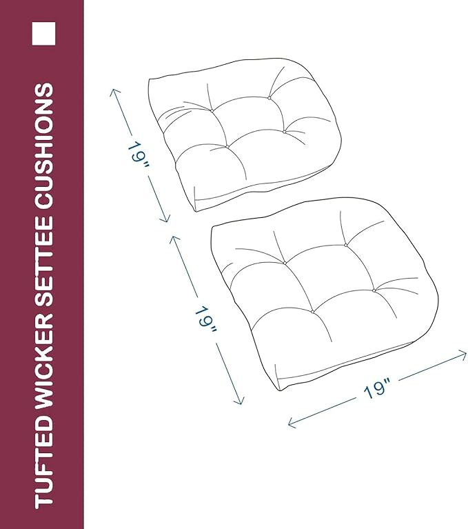 Outdoor Chair Cushions Set of 2, 19x19x4 Inch Seat Pads with Ties for Patio Wicker Chairs Garden Dining Chair, Indoor Outside Use, Fade-Resistant & Waterproof, Burgundy