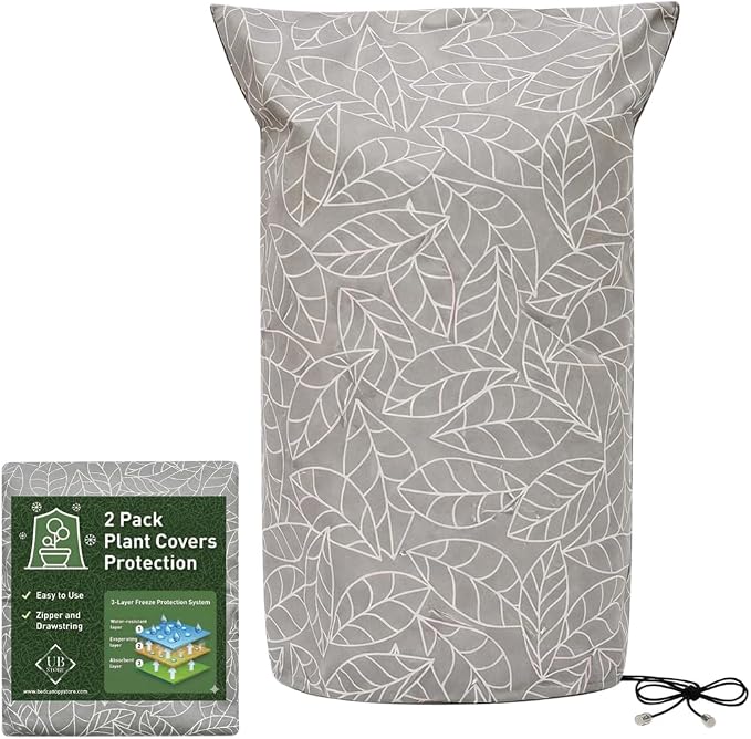 Plant Covers Freeze Protection 59"x91" in 2 Pack | Brown Winter Frost Blankets for Outdoor Plants | Reusable Garden Cover Bags with Zipper Drawstring | Cold Weather Shrub Protection Cloth