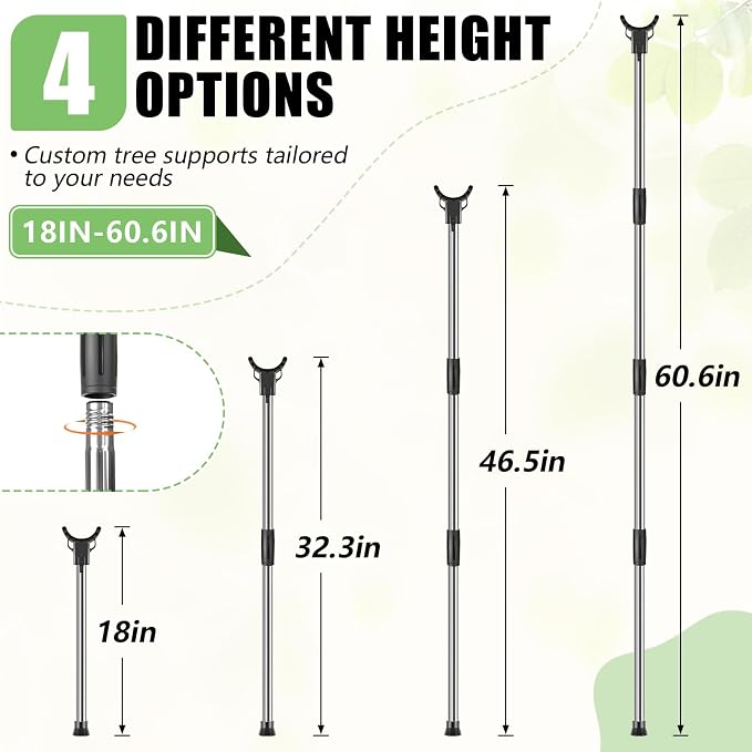 2 Set Stainless Steel Tree Support Pole with Upgraded Crutch, 18-60.6 Inch Adjustable Tree Branch Support for Fruit Trees Leaning Plant Breakage Prevention