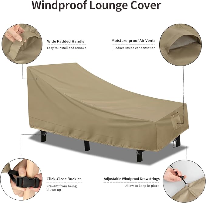 PureFit Outdoor Chaise Lounge Cover, Lounge Chair Covers Waterproof Patio Furniture Lounge Chair Cover, UV Resistant & Weatherproof, 2 Pack, 84" L x 32" W x 32" H Inches, Camel