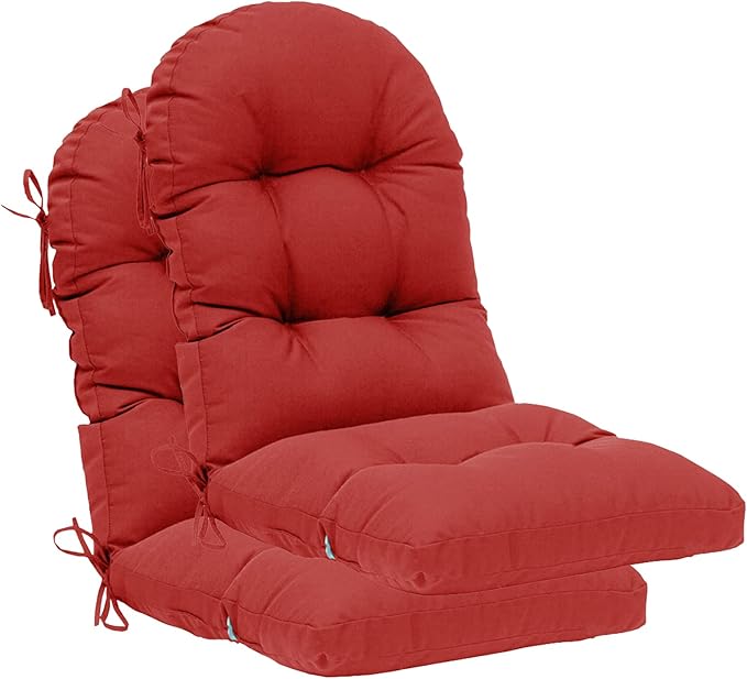 QILLOWAY Outdoor High Back Chair Cushion for Adirondack, All Weather Rocking Chair Cushions Thick Padded Replacement for Patio Furniture Set of 2,Red