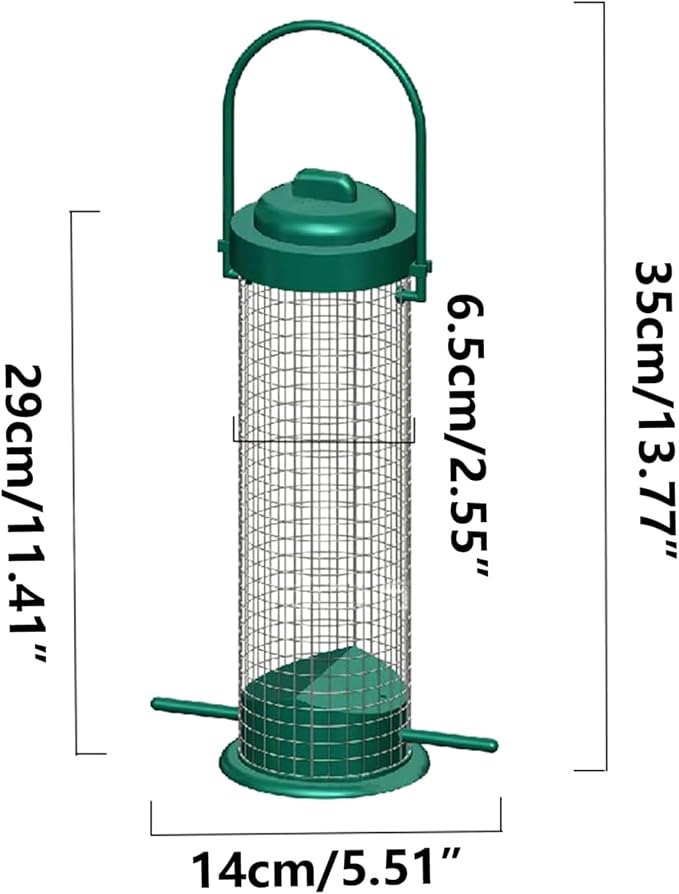 Metal Mesh Tube Bird Feeders for Outdoors Hanging, Squirrel Proof Wild Bird Feeders, Finch Bird Feeder for Thistle Seed, for Outside Cardinals Finches Blue Jays (2 Pack Green)