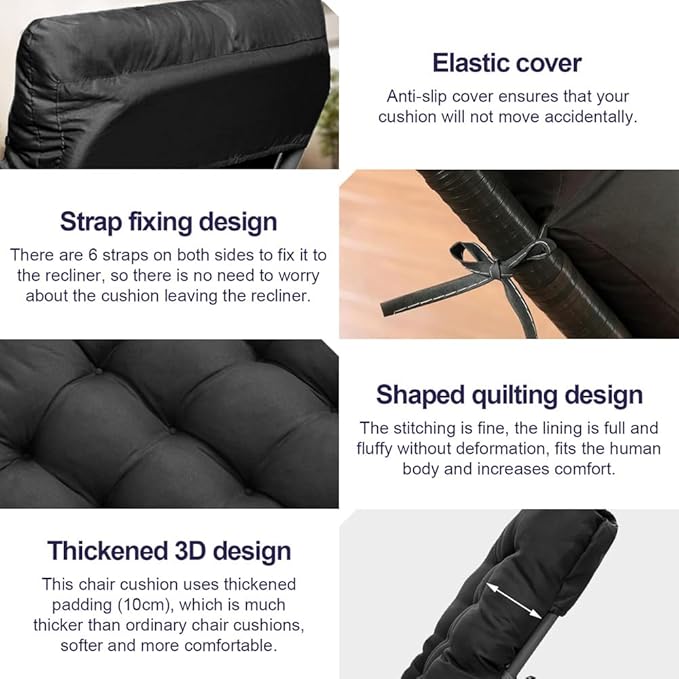 ERWUDEling Lounge Chair Cushion for Outdoor Furniture – Zero Gravity Chair Cushion Replacement, Oversized Waterproof Patio Cushion for Chaise Lounge, Indoor Lounger Chair, Replacement Cushion Only