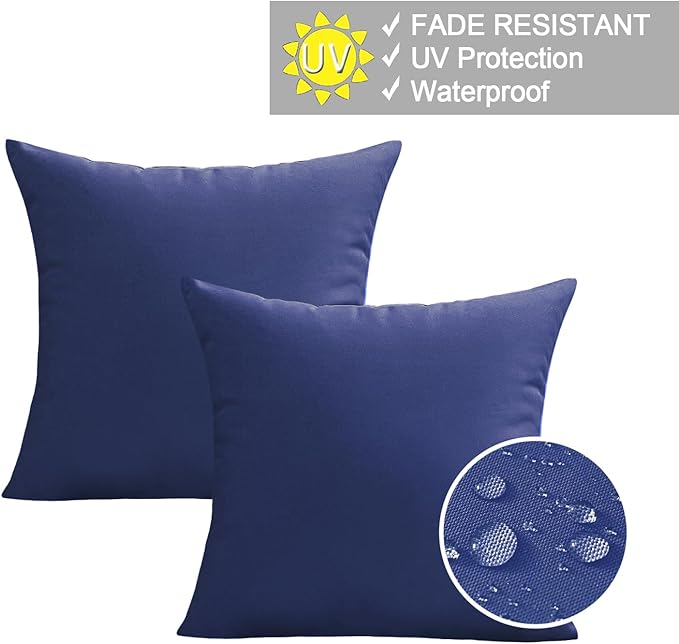 VAKADO Outdoor Waterproof Throw Pillow Covers 24X24 Set of 2 Decorative DarkBlue Patio Furniture Cushion Cases Outside Decor for Couch Garden Bench Porch
