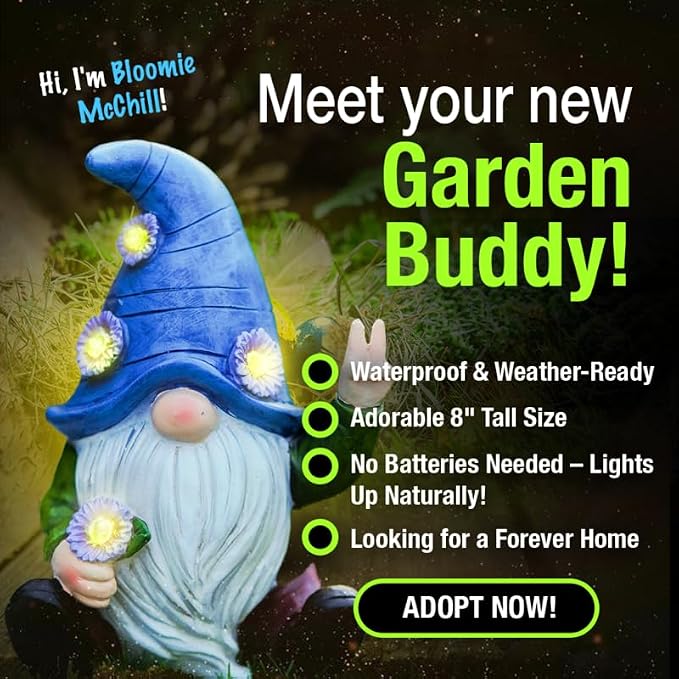 Peace Gnome Garden Statue - Original Design - Blue Peace Gnome Design for Yard, Lawn, Patio, Porch - Garden Decoration - Solar Light - Mom - Grandmother Outdoor Decor & Unique