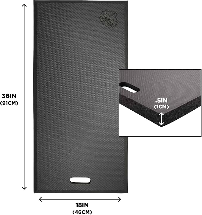 Ergodyne ProFlex 391 Kneeling Pad, Lightweight Kneeling Mat, Thin Foam Knee Cushion, XL, 18" x 36" x 0.5", Black