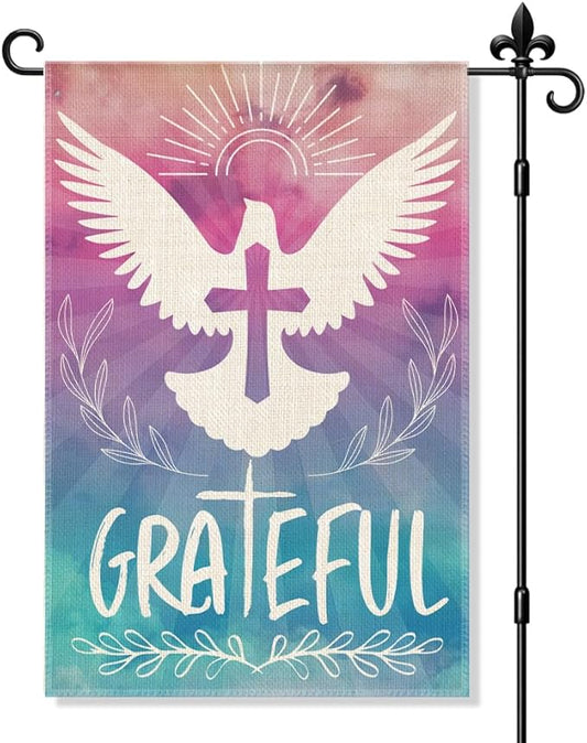 Grateful Peace Dove Garden Flag Double Sided Yard Outdoor Decoration 12x18 Inch, Thankful Autumn Flag, Grateful Fall Jesus Cross Seasona Greeting Garden Banner, Religious Faith Outdoor Banner