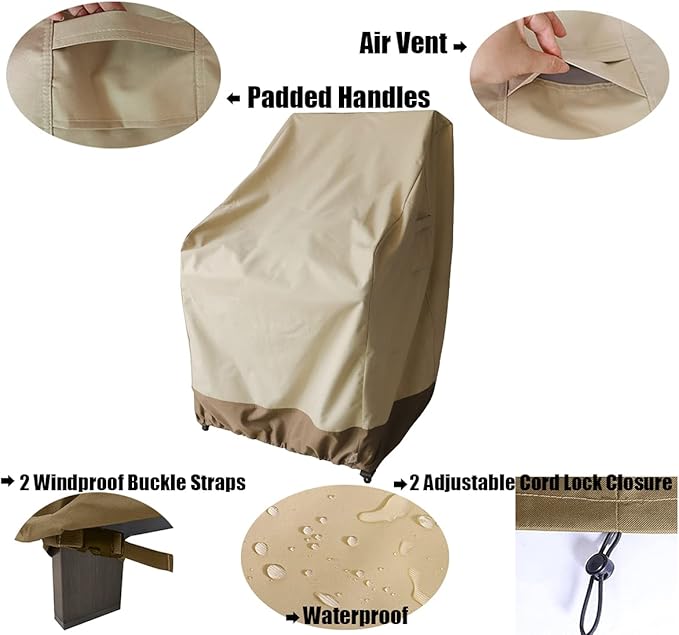 Rutile Waterproof Patio Chair Cover for Outdoor Furniture Fits up to 29W x 30D x 37.5H inches, Heavy Duty 600D Oxford Fabric Rocking Swivel Chair Covers, 2 Pack