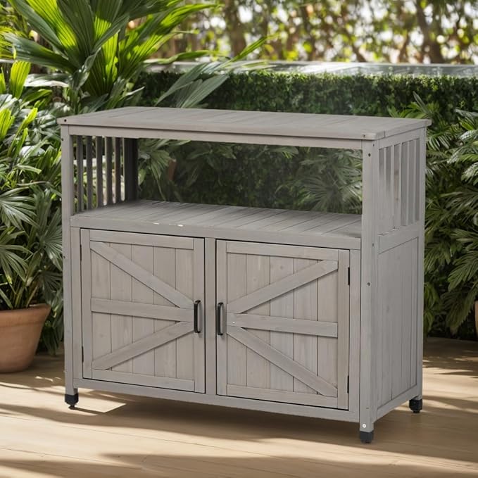 KEIKI 42 x 37 in Outdoor Storage Cabinet with 2 Doors Buffet Cabinet Sideboard Bar Table for Indoor