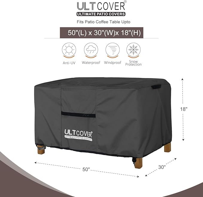 ULTCOVER Outdoor Coffee Table Cover, Waterproof Rectangular Patio Small Side Table Cover 50x30x18 inch, Black