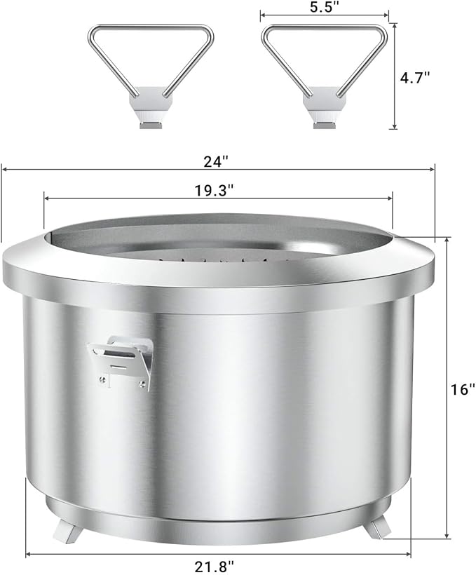 Onlyfire 24 Inch Outdoor Smokeless Fire Pit Stainless Steel Fire Bowl, Portable Wood Burning Stove with Detachable Handles for Backyard Camping