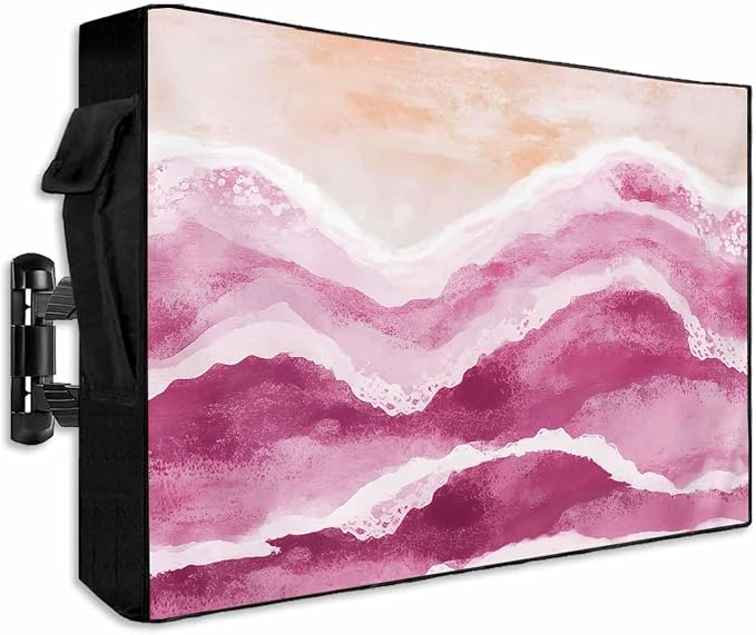 Outdoor TV Cover for Outside Flat Screen,Beach Ombre Water Ripple 600D Thick Waterproof Weatherproof Outdoor TV Screen Protector with Zipper for 30 to 32 Inch Flat Screens Rose Red Abstract Geometric