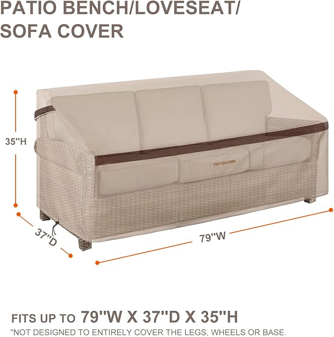 Patio Loveseat Cover Waterproof 3 Seater Outdoor Deep Sofa Covers 79inch x 37inch x 35inch (L x W x H) Lawn Patio Furniture Covers with Air Vent Beige