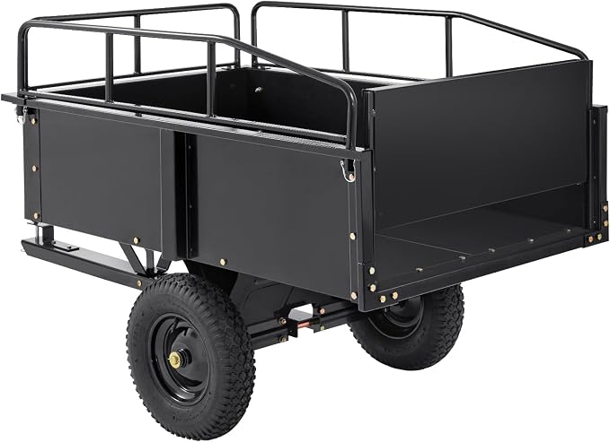 VEVOR Heavy Duty ATV Trailer Steel Dump Cart, 750 lbs 15 Cubic Feet, Garden Utility Trailer Yard Trailers with Removable Sides for Riding Lawn Mower Tractor