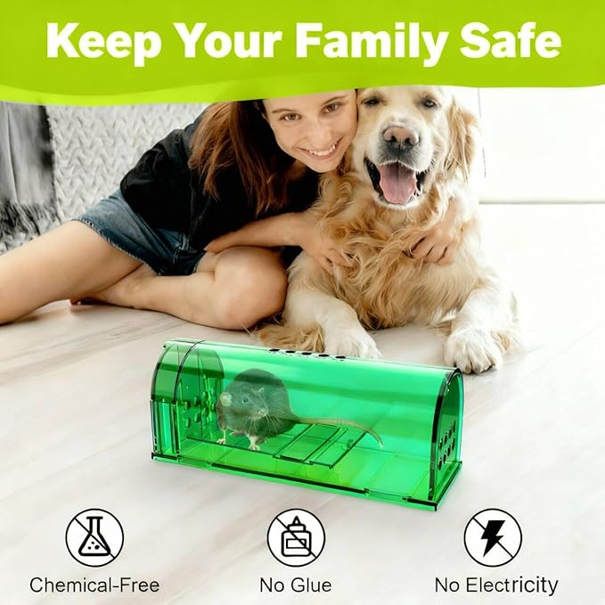 Product Image 2 Pack Humane Mouse Traps, Reusable Mice Trap, Live Rat Cage Chipmunk Trap Indoor Outdoor for Home(Green)