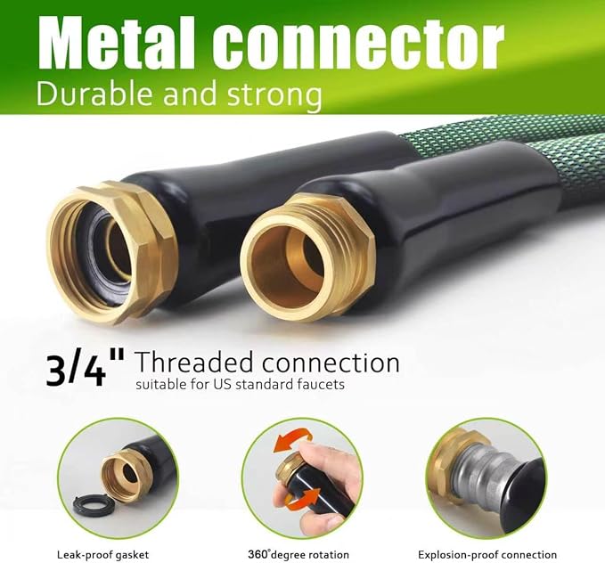 Garden Hose 10FT, Heavy Duty Water Hose with Aluminum Fittings, Puncture Proof All-weather, Ultra-Lightweight and Flexible, Watering and Cleaning for Outdoor, Lawn