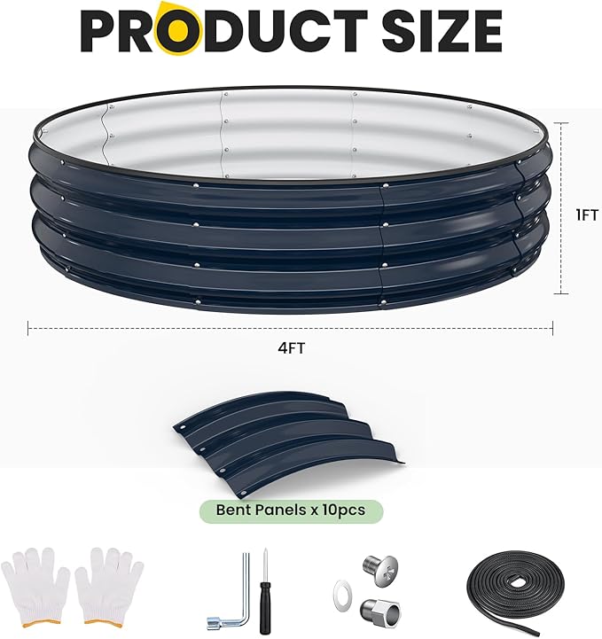 Pattiumo Galvanized Raised Garden Bed 4×4×1 FT, Round Metal Raised Garden Bed Outdoor Planter Box with Open Bottom, Rust-Resistant Steel Garden Bed for Vegetables Herbs Flowers, Easy Assembly