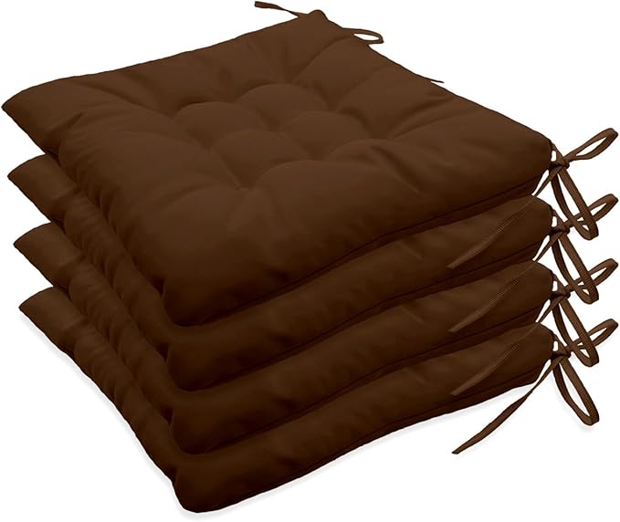 Outdoor Indoor Tufted Chair Cushions, Seat Cushions with Ties, Chair Pads Waterproof for Porch Kitchen Office Garden Coffee Brown 16" x 16", Set of 4
