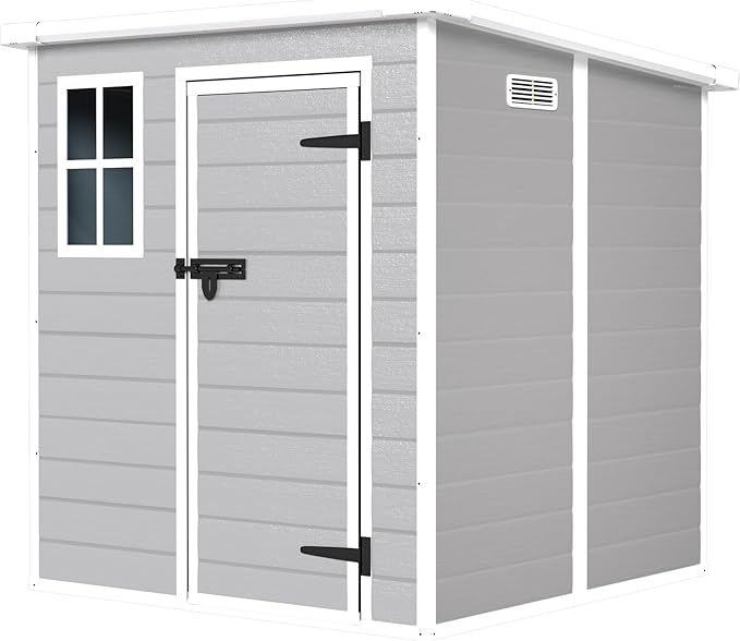 YOPTO 6x6 FT Storage Shed Garden House with Lockable Doors and Vents Waterproof Resin Outdoor Tool Cabinet W/Floor & Window,for Bicycles,Lawnmowers,Lawn,All Weather Use,Gray