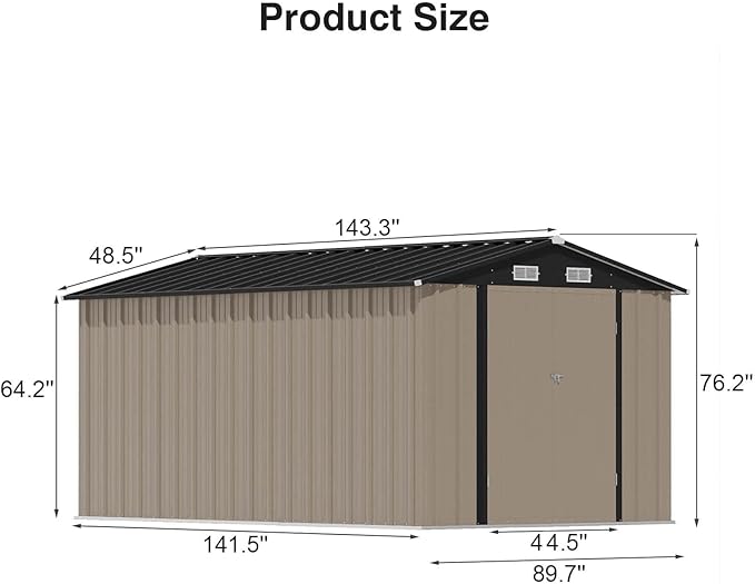 Patiowell 12 x 8 FT Outdoor Storage Shed, Large Metal Shed Storage with Lockable Doors and Steel Frame, Utility Tool Outside Storage Shed for Garden, Patio, Backyard, Brown