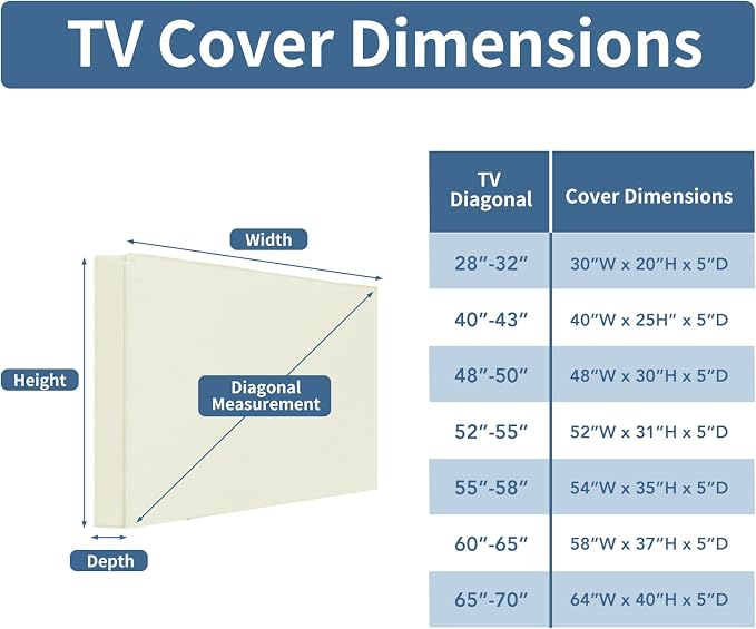 Easy-Going Outdoor TV Cover with Roll Up Front Flat - Waterproof & Weatherproof for 52-55 inch Flat Screen TV, Beige