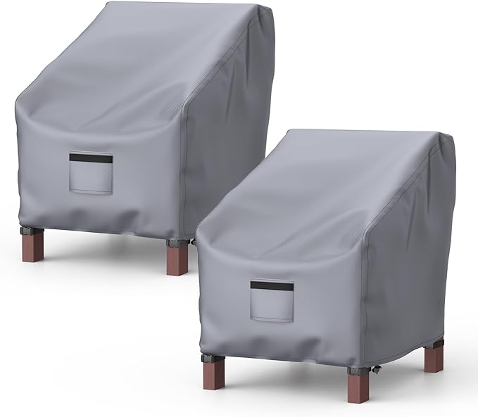 Patio Chair Covers for Outdoor Furniture Waterproof 2 Pack, Lawn Chair Covers 600D Heavy Duty Oxford Cloth, Large Covers for Lounge Lawn Deep Seat 31" W x 33" D x 36" H-Gray