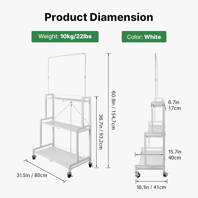 4-Tier Foldable Plant Stand with Wheels, No Tools Assembly, Sturdy Step Shelf for Indoor Outdoor Use, White – Organize Pots, Save Space, Roll & Store Easy