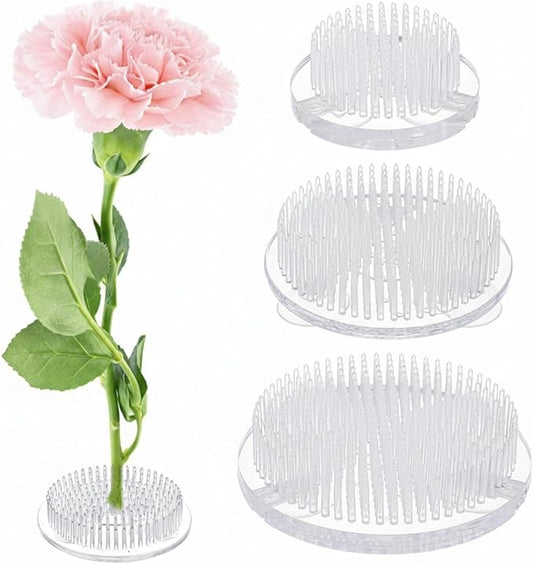 Waydress 3 Pcs Mixed Sizes Plastic Flower Frog Flower Pins Floral Frog for Arrangements Vase Japanese Ikebana Kenzan Floral Arrangement for Crafts Fixed Tools, Wedding Decor, Mother's Day Gift (Clear)