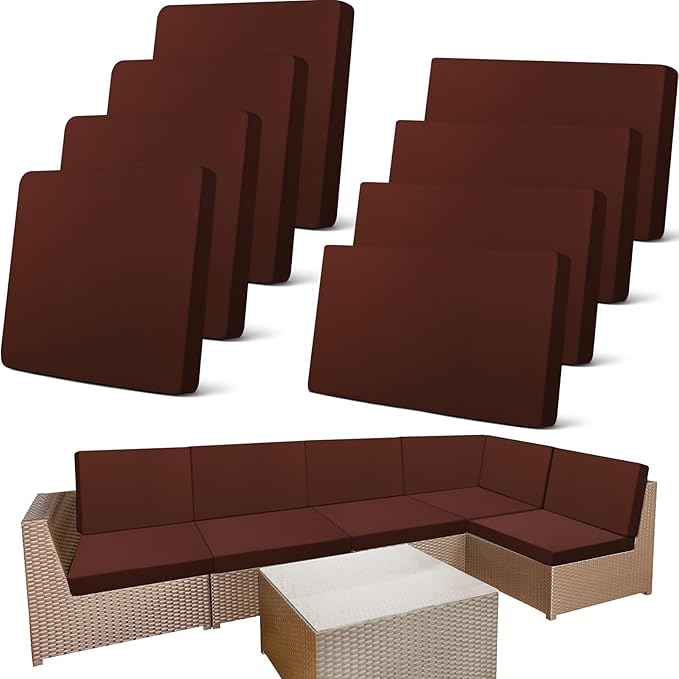 Newwiee 8 Pcs Stretch Patio Outdoor Cushion Covers Replacement for 4 Backrests and 4 Patio Cushions Covers, Waterproof Couch Sofa Slipcover Furniture Protector, Thin Fabric Breathable(Dark Coffee)