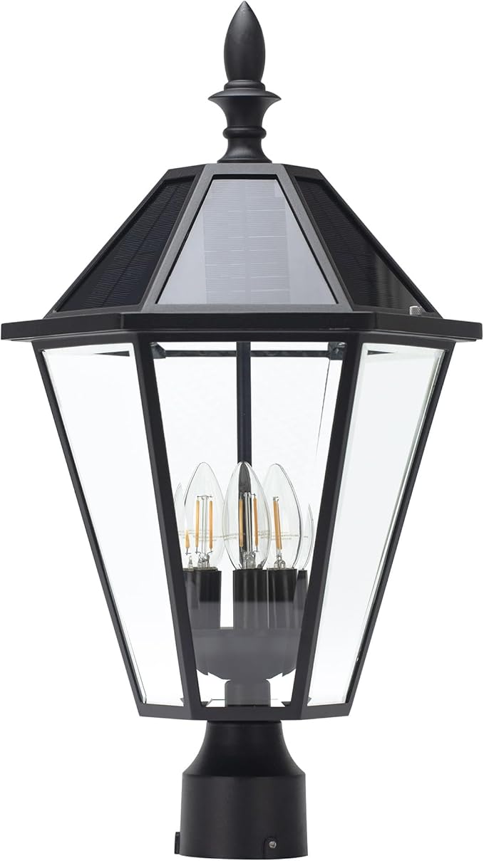 LUTEC 12513LE4-SL-Head LED Post Solar Light Outdoor, Dusk to Dawn Vintage Street Lights for Lawn Patio Yard Pathway Garden Mount (Base Not Included)