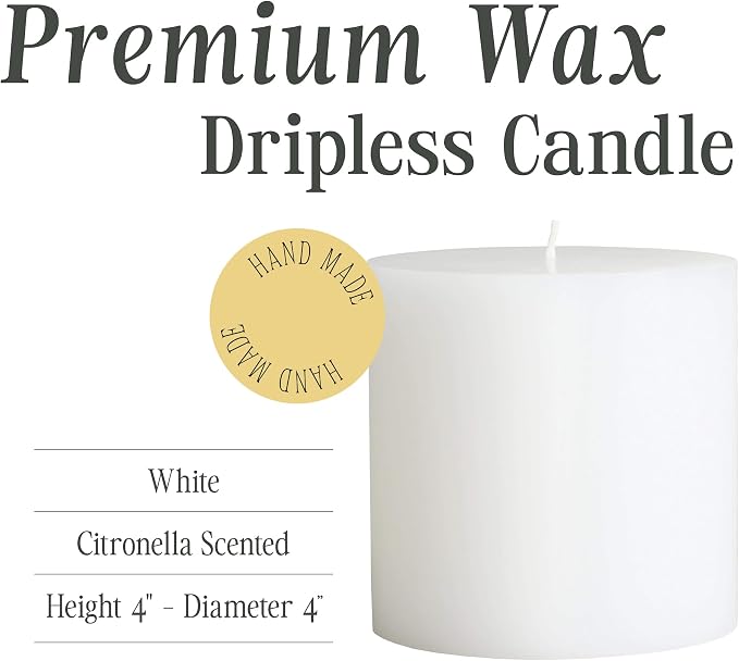 Mister Candle Citronella Candle, Ideal for Indoor & Outdoor Use, 4x4 Tall Pillar Candle, Hand Poured, Premium Wax & Dripless, 80 Hour Burn Time