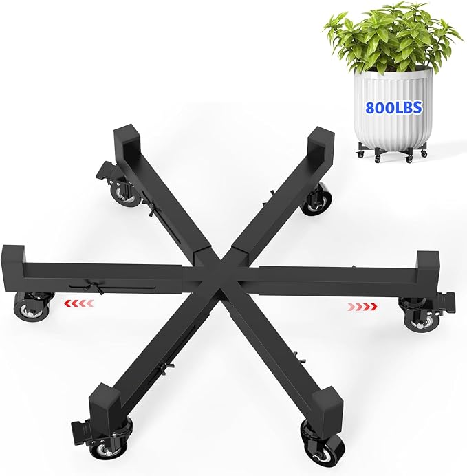 Plant Caddy With Wheels, Adjustable 16in to 23inch Metal Plant Stand | Heavy Duty Rolling Plant Dolly, With 4 Lockable Caster Wheels, For Indoor Outdoor Large Pots Planter, Holds Up to 800 Lbs