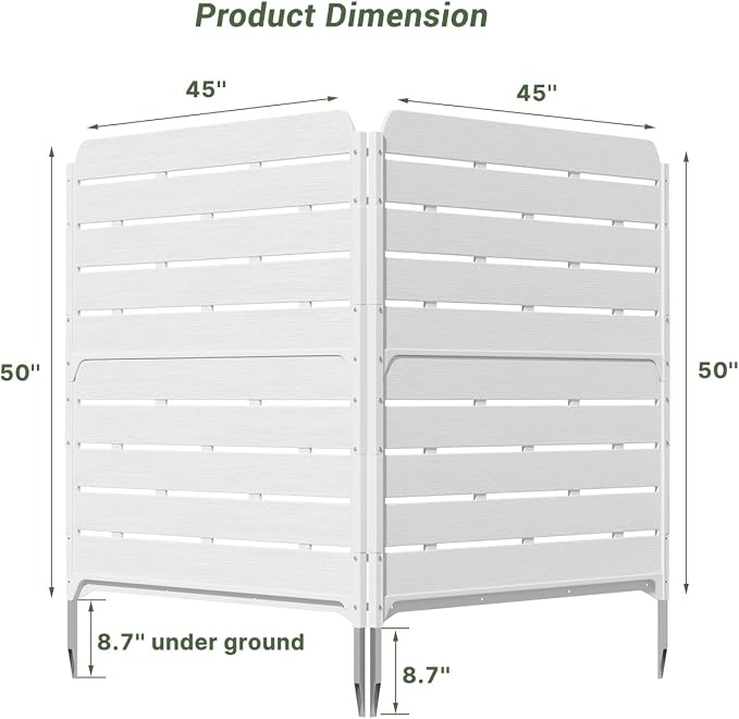 KINYING 45'' W x 50'' H Air Conditioner Fence Privacy Screen,2 Panels Pool Equipment Trash Can Enclosure Screen for Outdoor,Resin Fence Panels Kit,White
