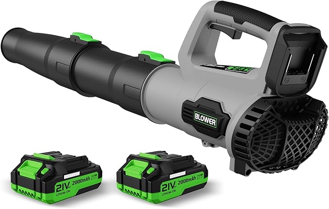 LEAPUL Leaf Blower Cordless, 21V Electric Leaf Blower with 2×2.0Ah Batteries & 1 Fast Charger, Lightweight Battery Powered Blower for Lawn Care, Patio Cleaning